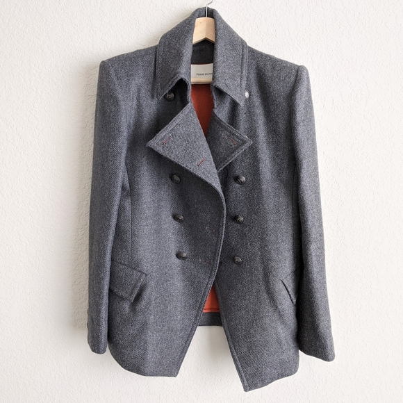 Pierre Balmain Grey Double Breasted Twill Coat 38 - Picture 8 of 14